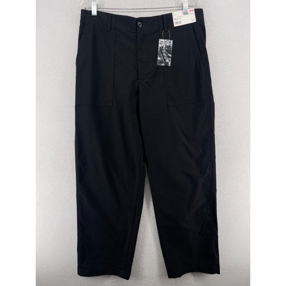 UNIQLO Pants Womens L 30-31 Baker Wide Leg High Waist Cotton Blend Black NEW